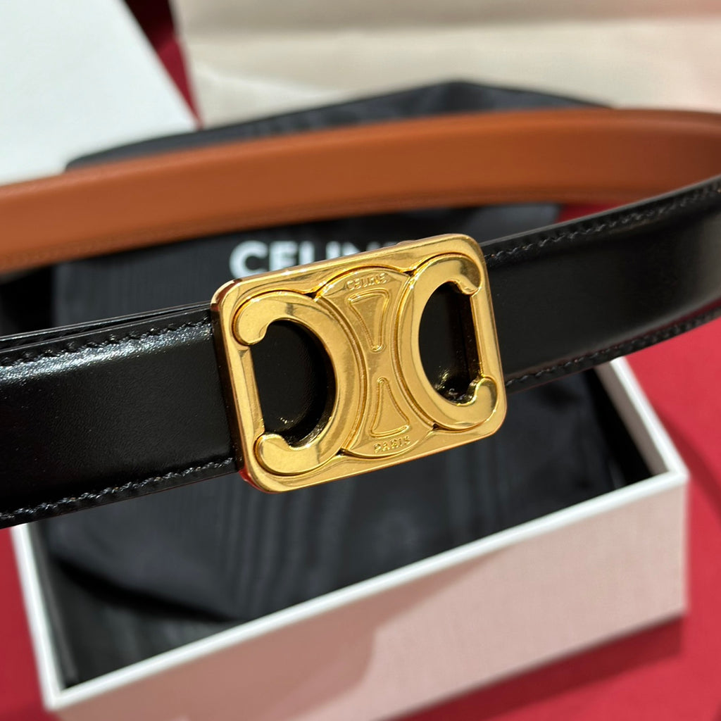 Tan/Black Medium Reversible Framed Triomphe Belt
