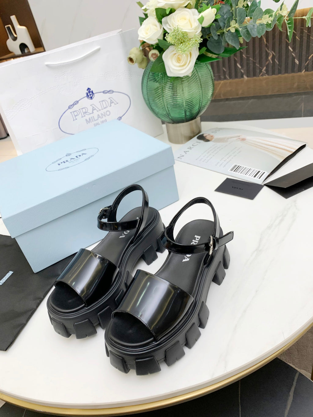 Black PM brushed leather sandals