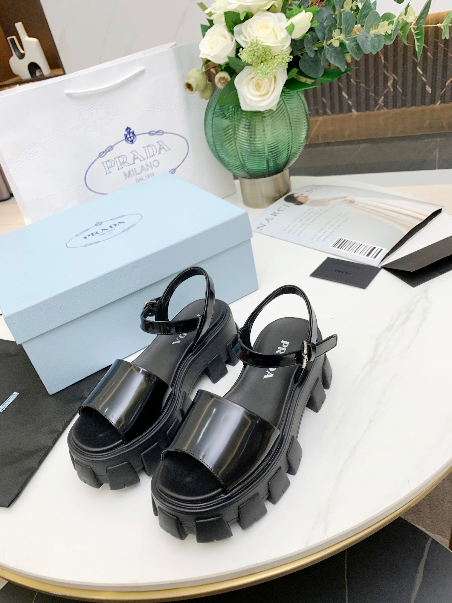 Black PM brushed leather sandals