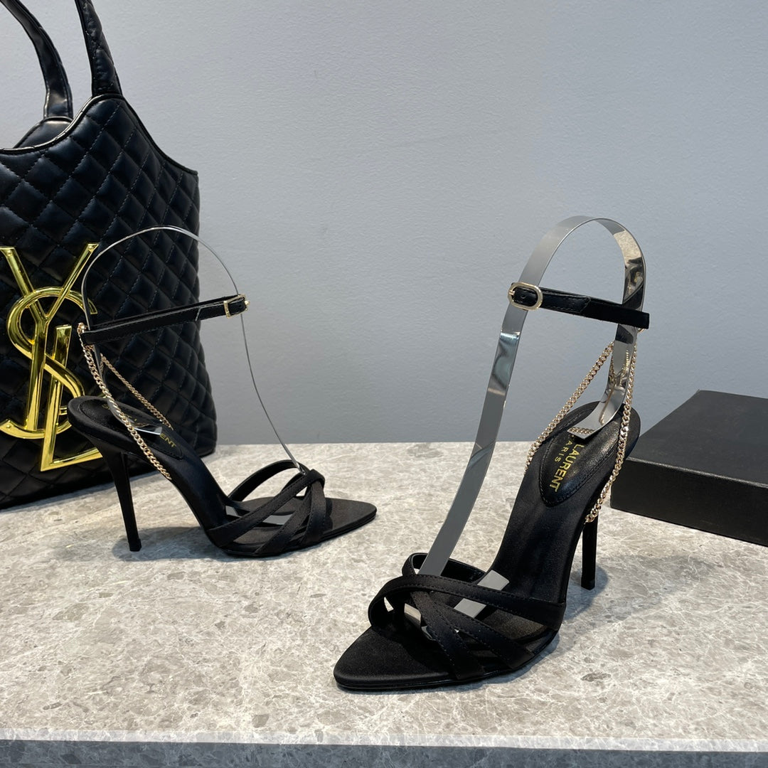 Black YM sandals in crepe satin