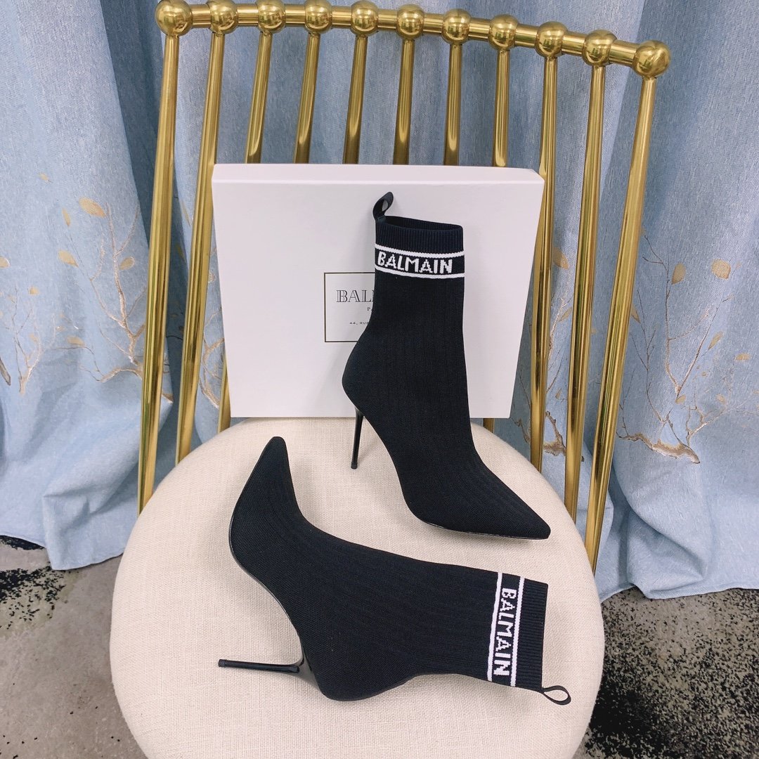 Black & white  BL stretch knit Skye ankle boots