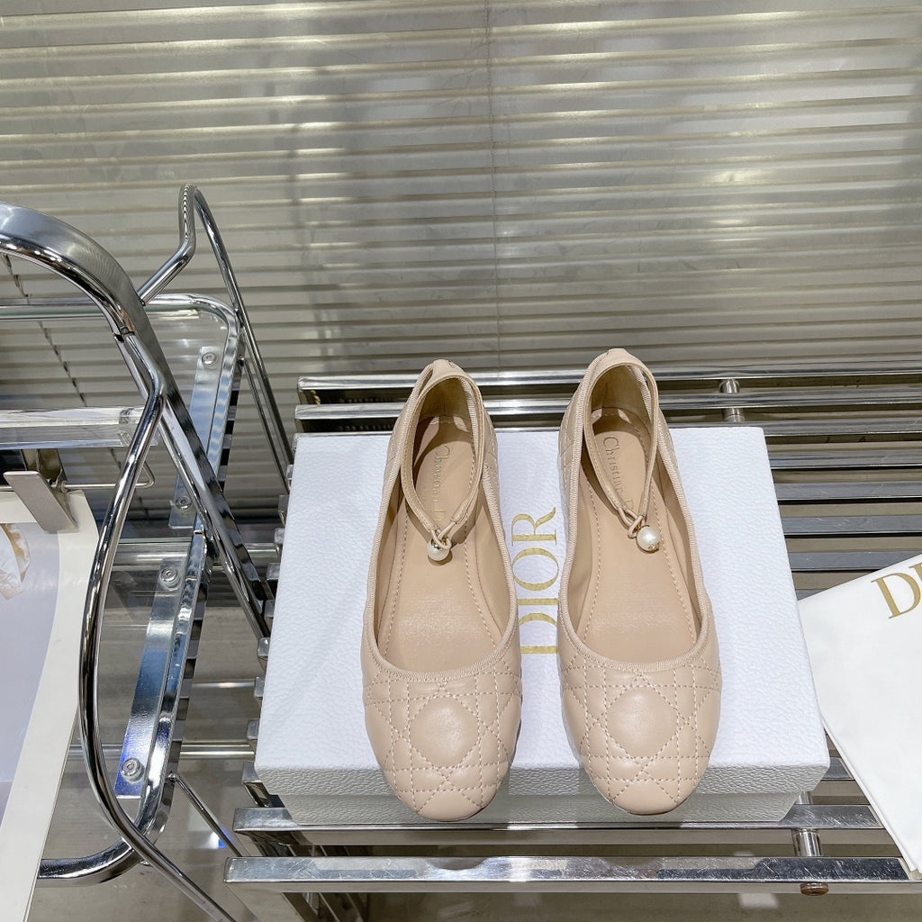 Nude Quilted Ballet Flat With Strap