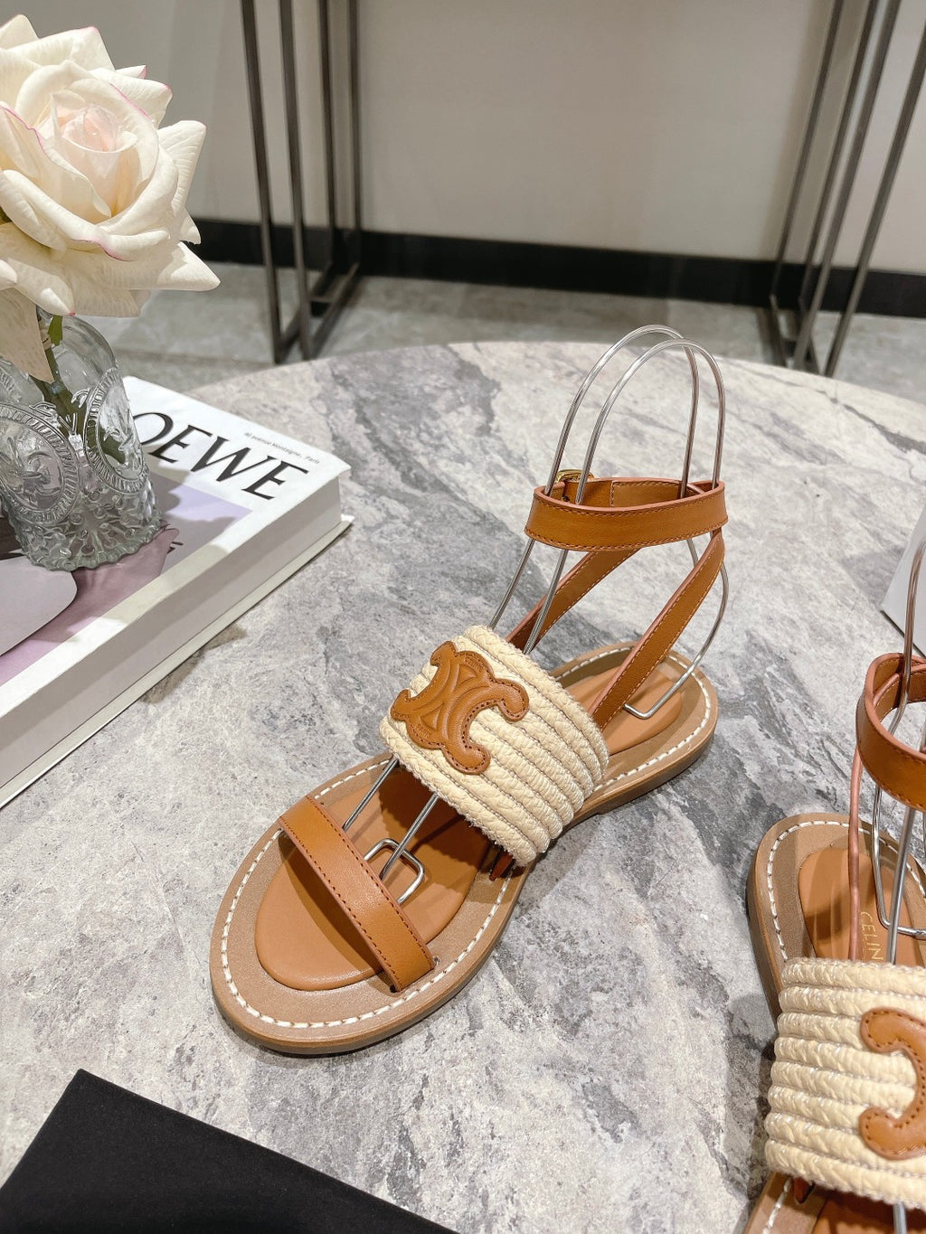 Beige & Tan CL Flat Strap Sandal