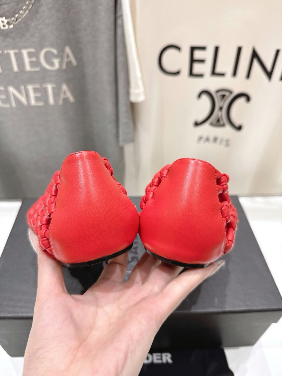 Red Knotted Leather Flats