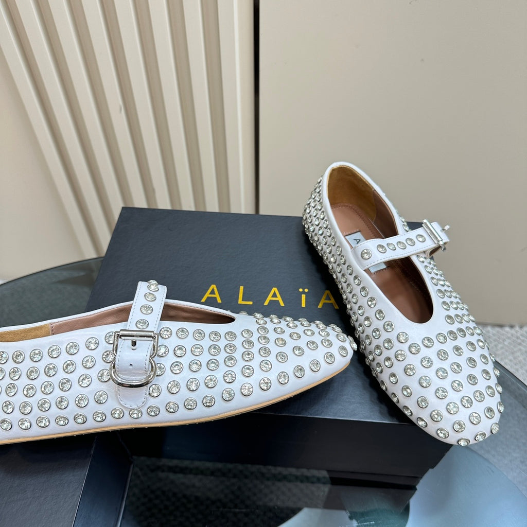 White Strass Ballet Flats