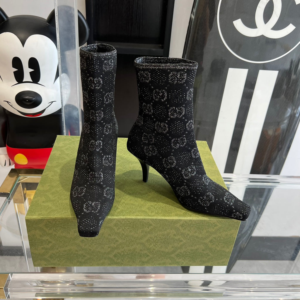 Black & Grey Knit Ankle Boot