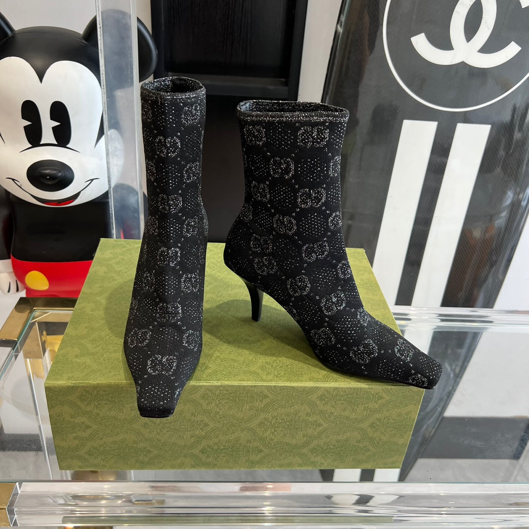 Black & Grey Knit Ankle Boot