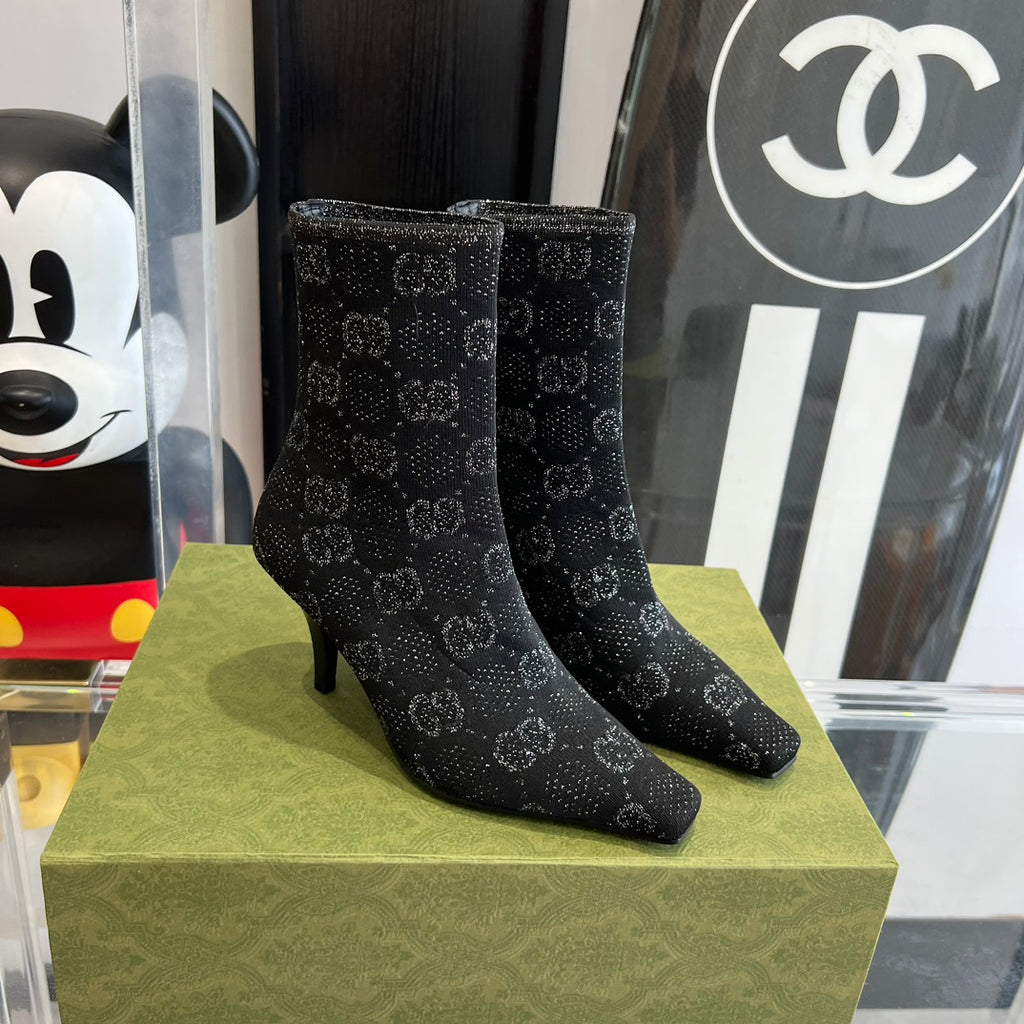 Black & Grey Knit Ankle Boot