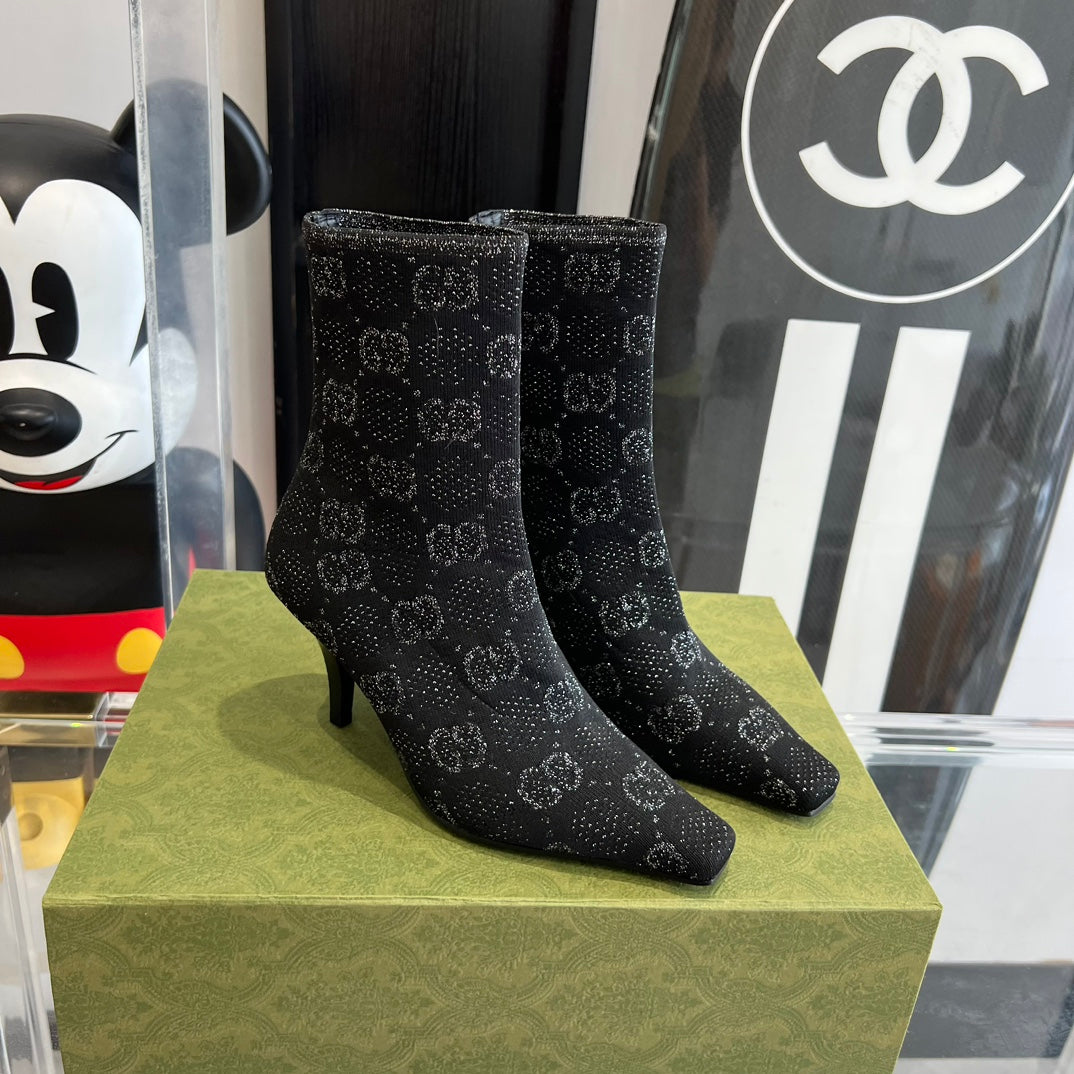 Black & Grey Knit Ankle Boot