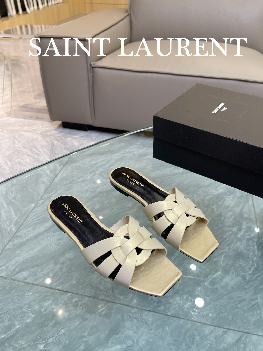 Pale Gold YT Mules In Leather
