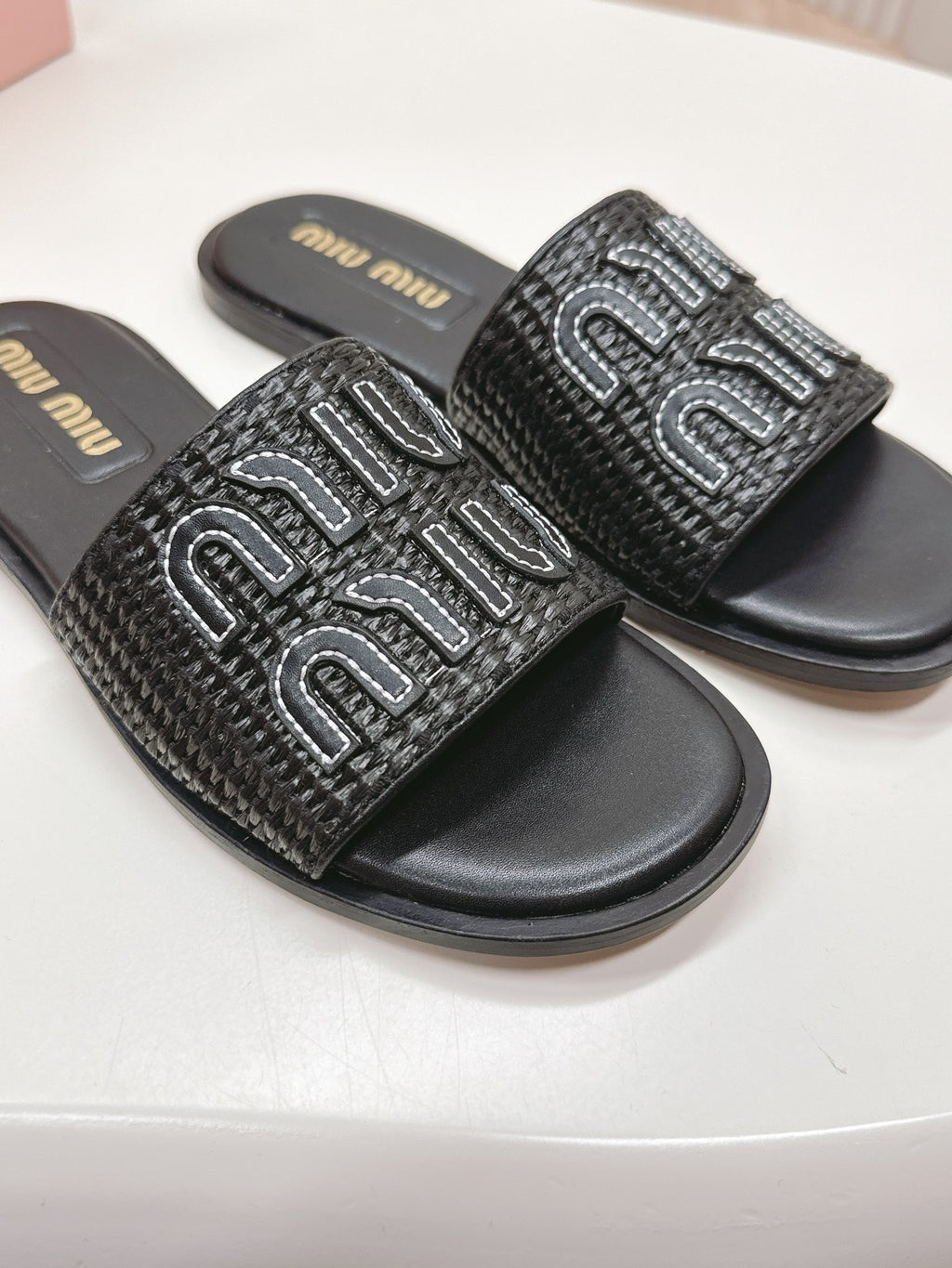 Black Raffia-Effect Mules