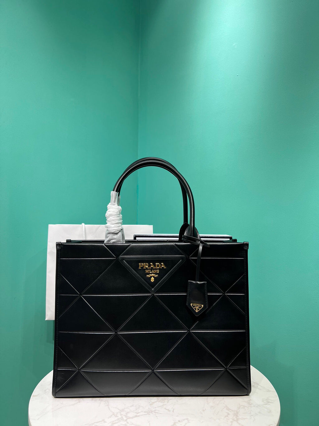 Black Large Leather Symbole Bag With Topstitching