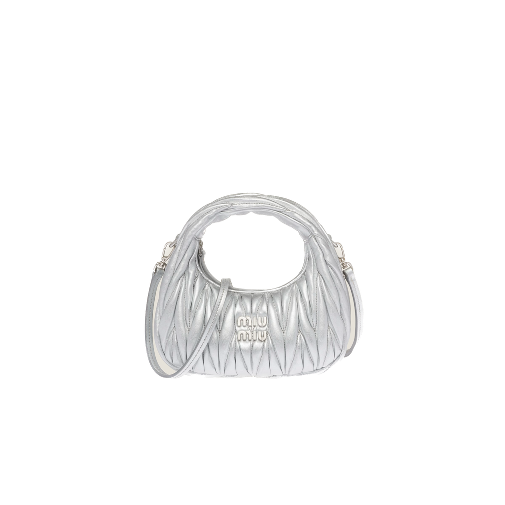 Silver Wander Matelassé Leather Mini Hobo Bag