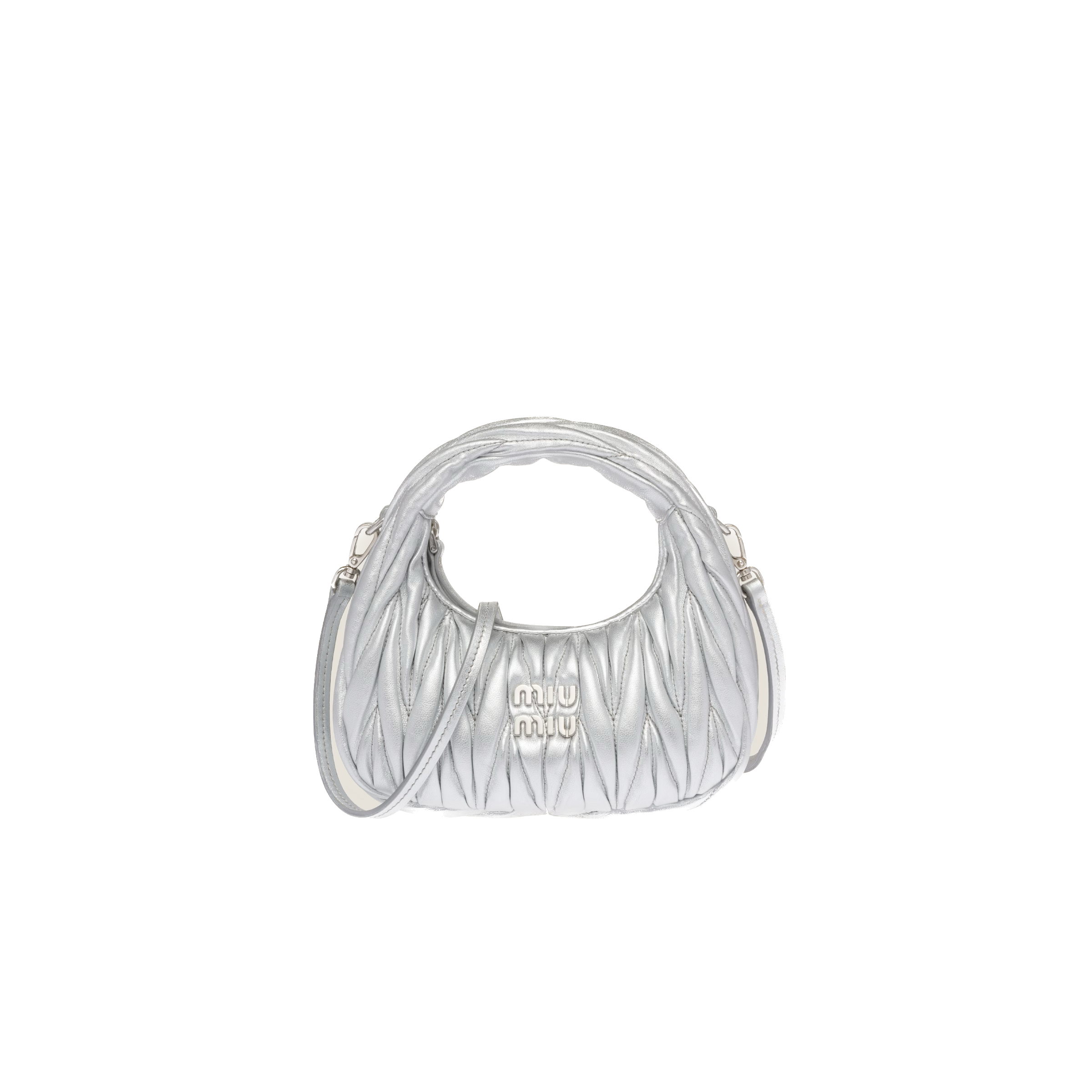 Silver Wander Matelassé Leather Mini Hobo Bag