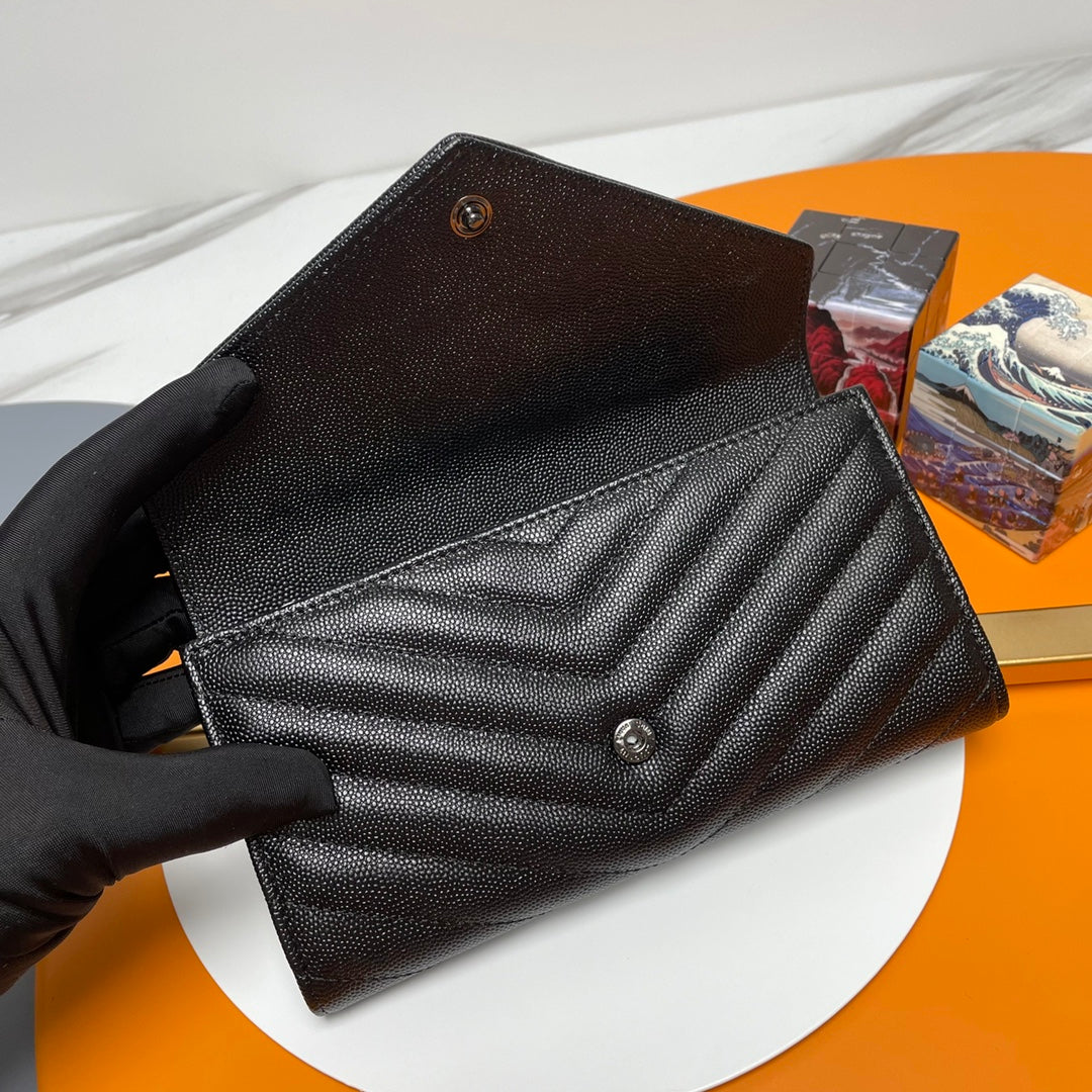 Black Large Flap Wallet With Black-Tone Hardware