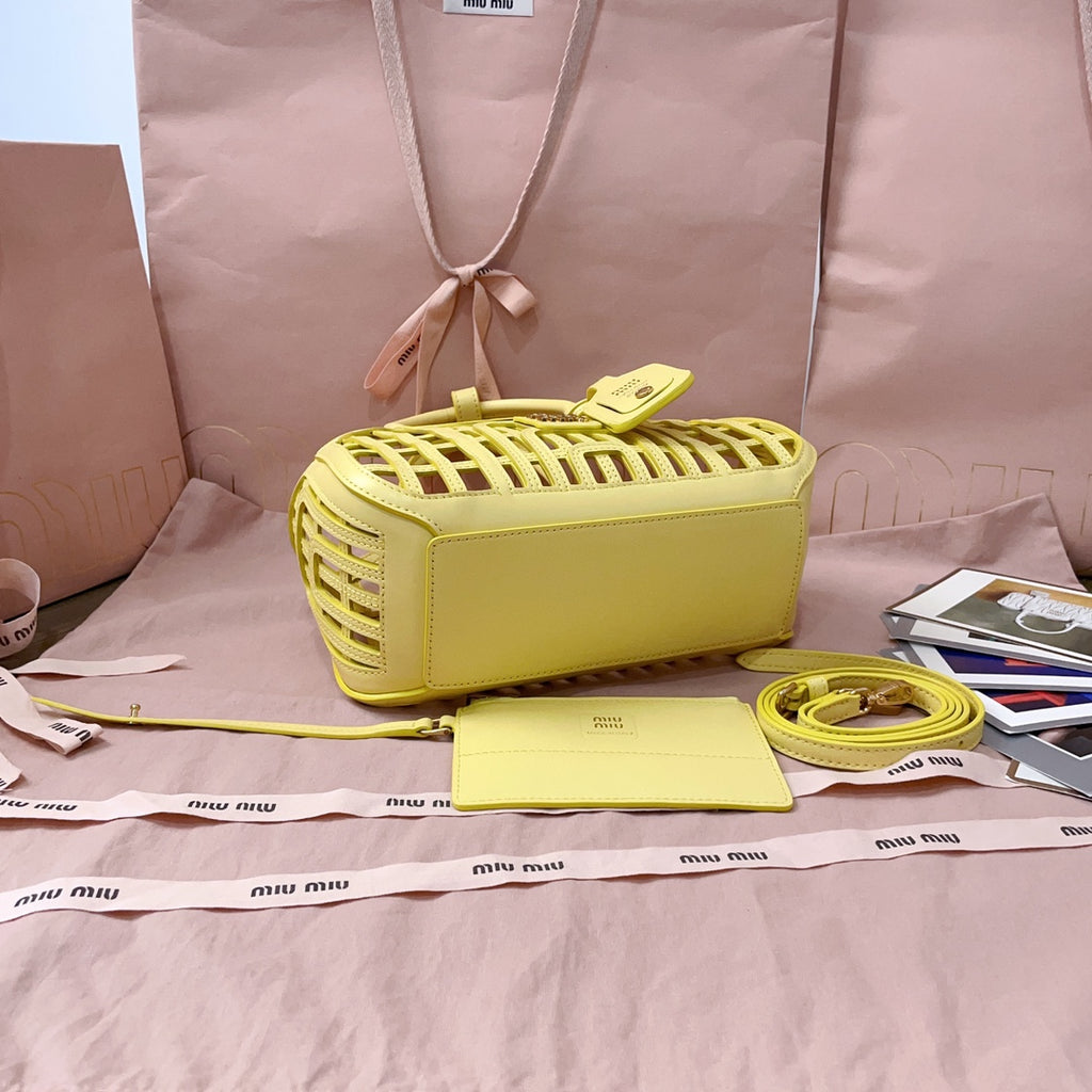 Lemon Yellow Leather Basket