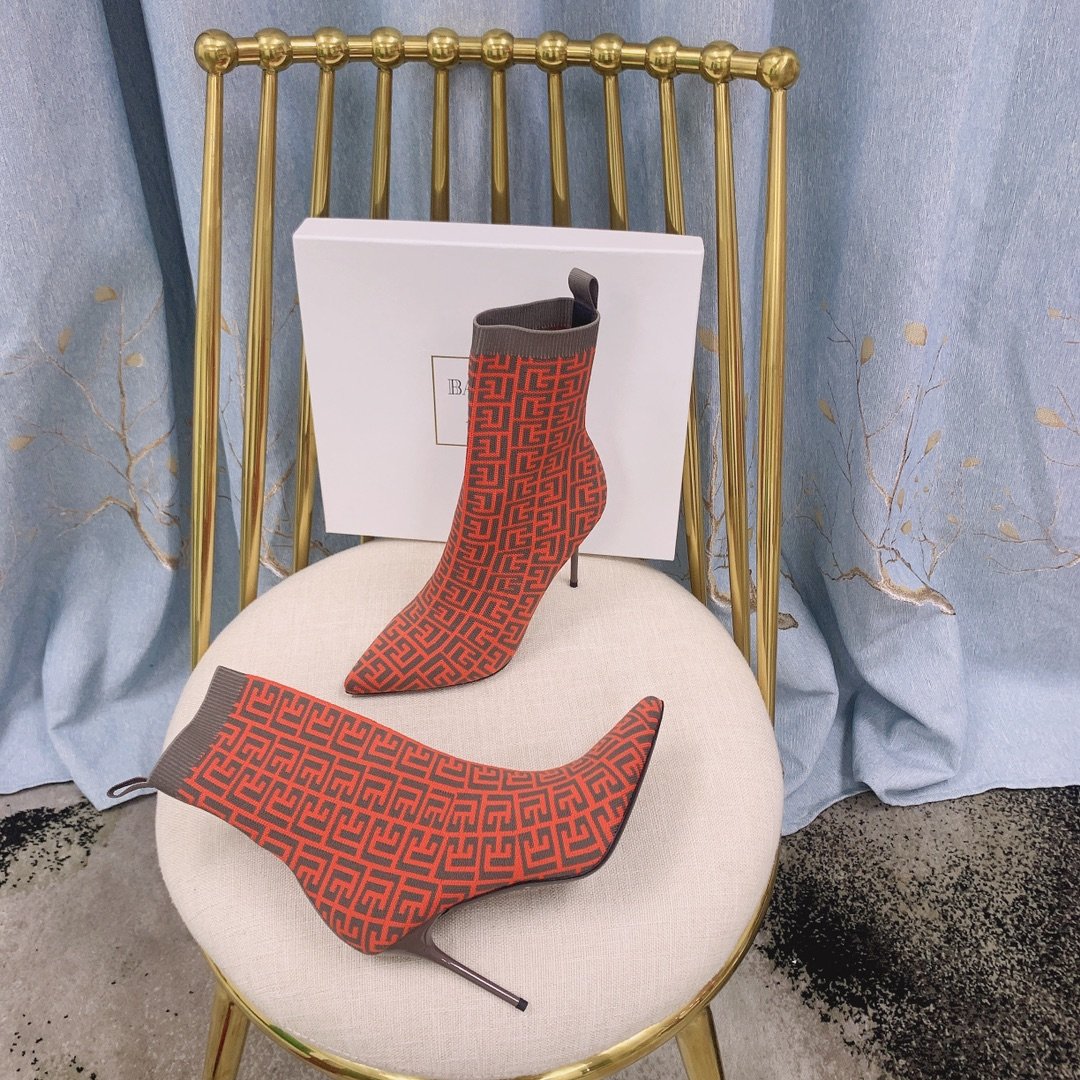 Orange BB stretch knit Skye ankle boots