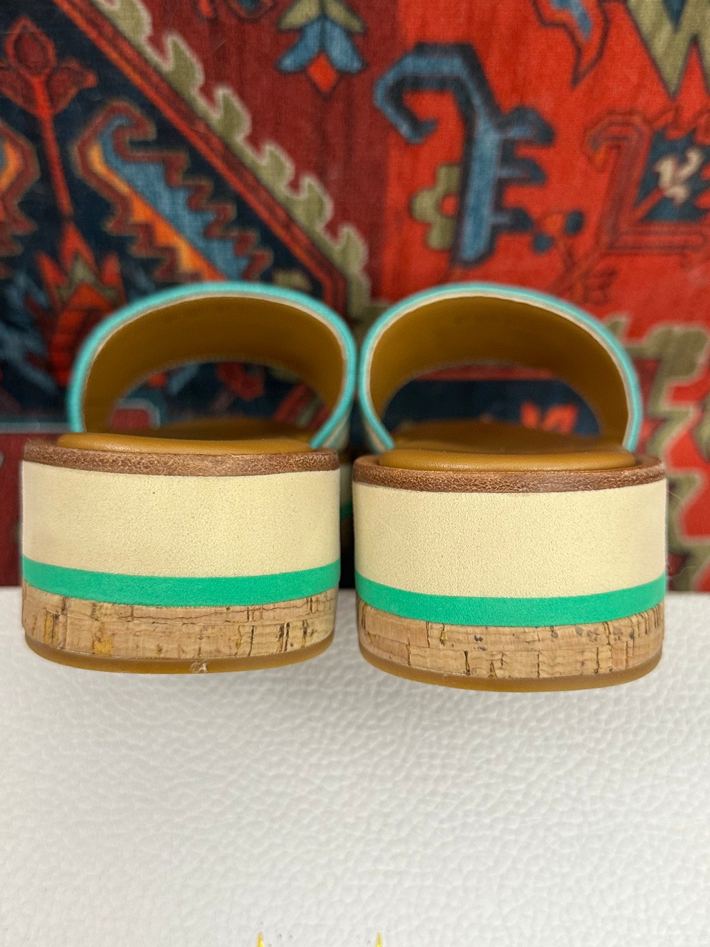 Natural Raffia & Aquamarina Embroidered DD Platform Slide