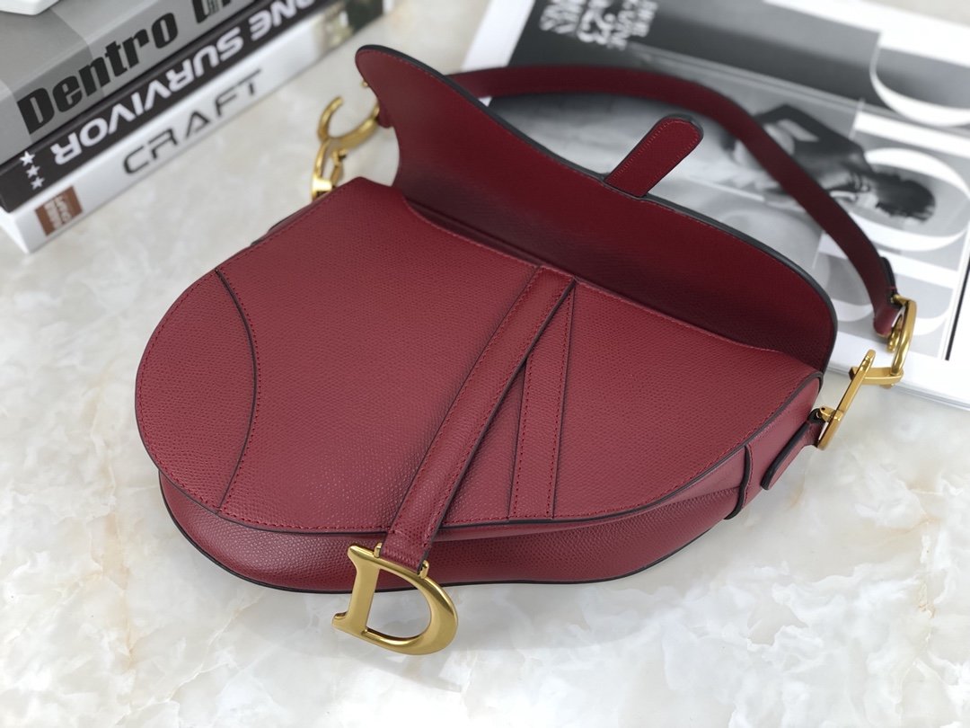 Cherry red DS stamped grain calfskin bag