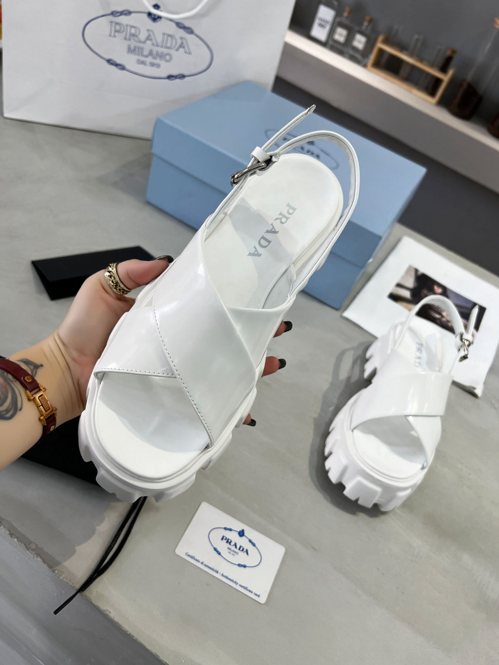 White PM brushed leather sandals