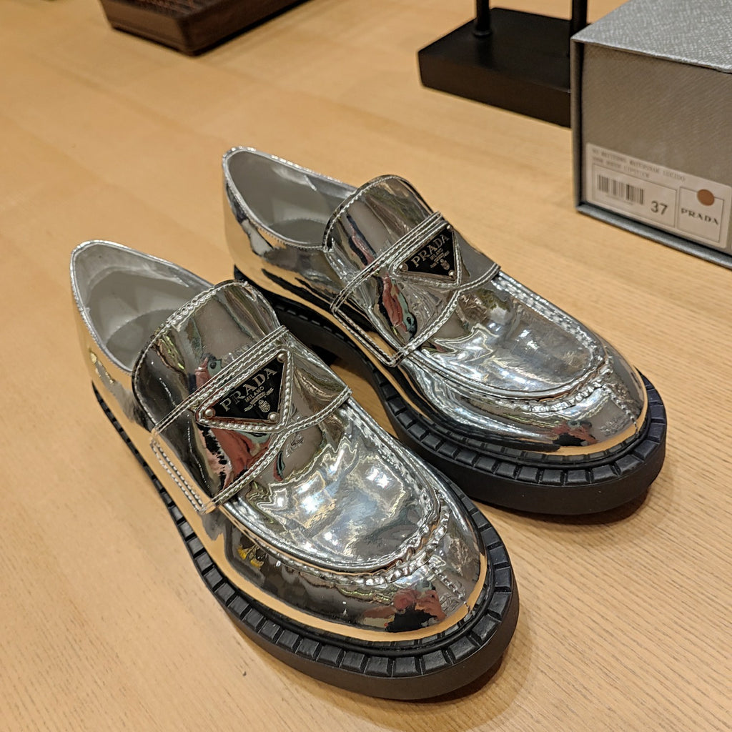Silver Metallic leather loafers