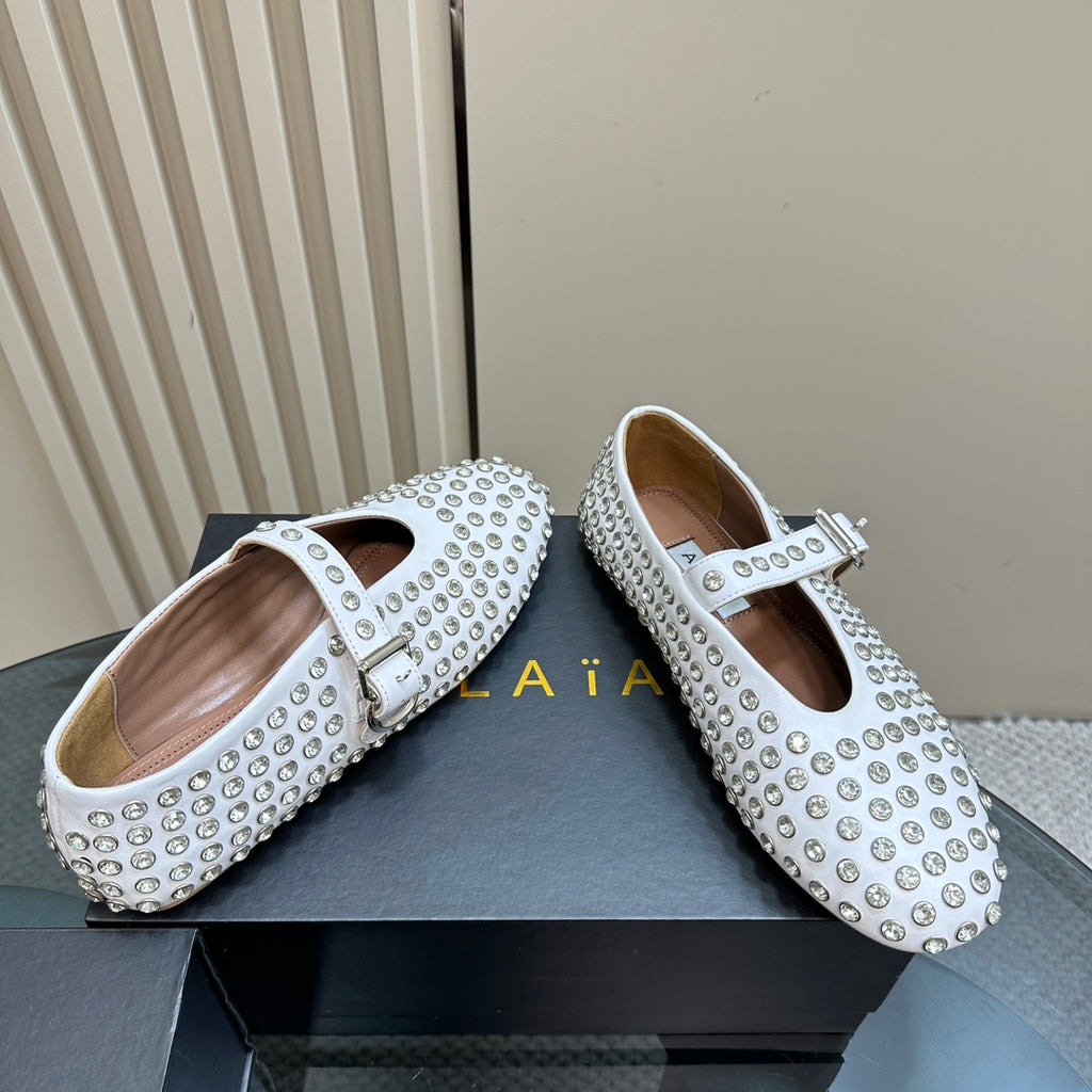 White Strass Ballet Flats