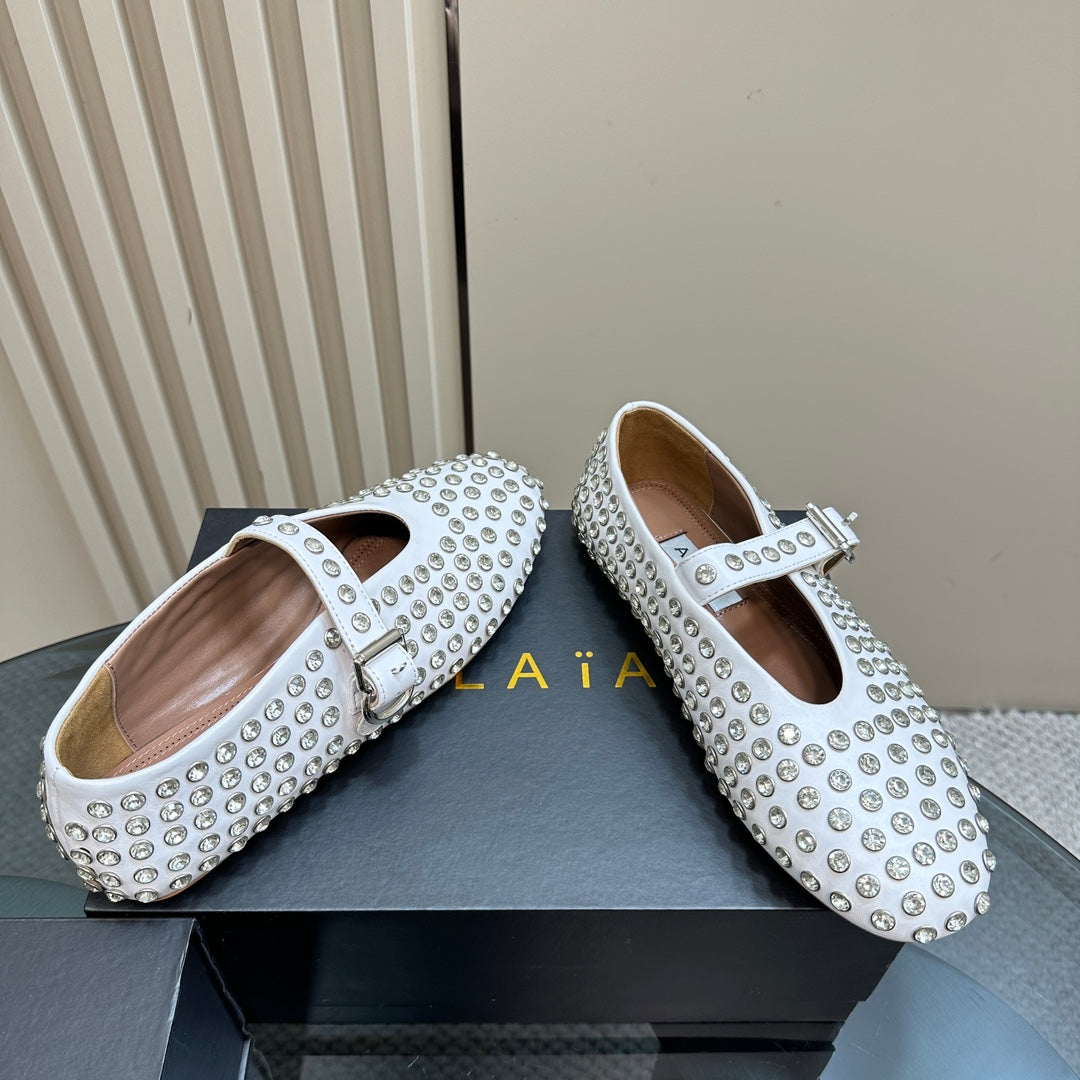White Strass Ballet Flats