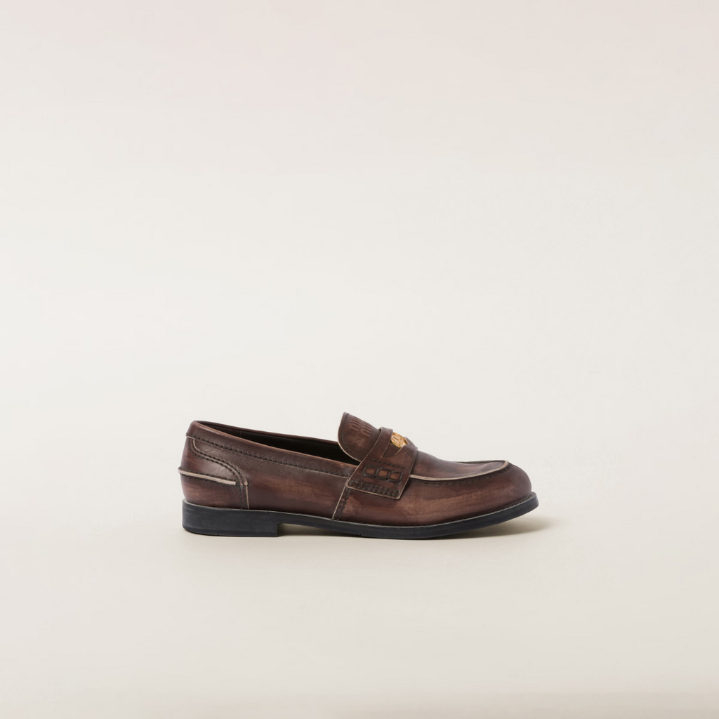 Ebony Vintage-Effect Leather Penny Loafers
