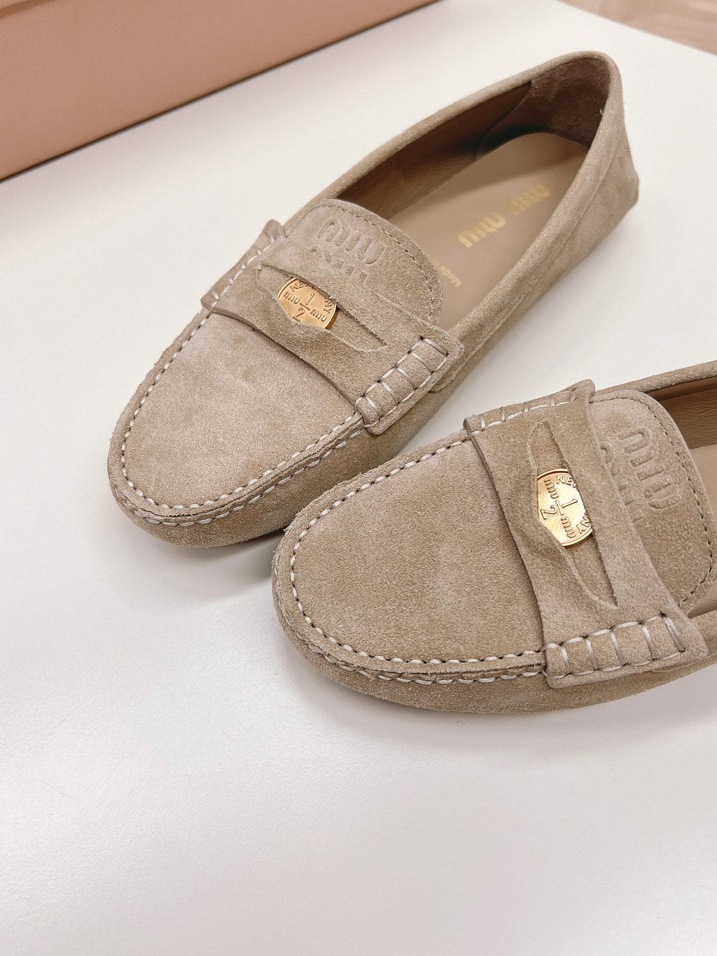 Ecru Suede Driving Shoes