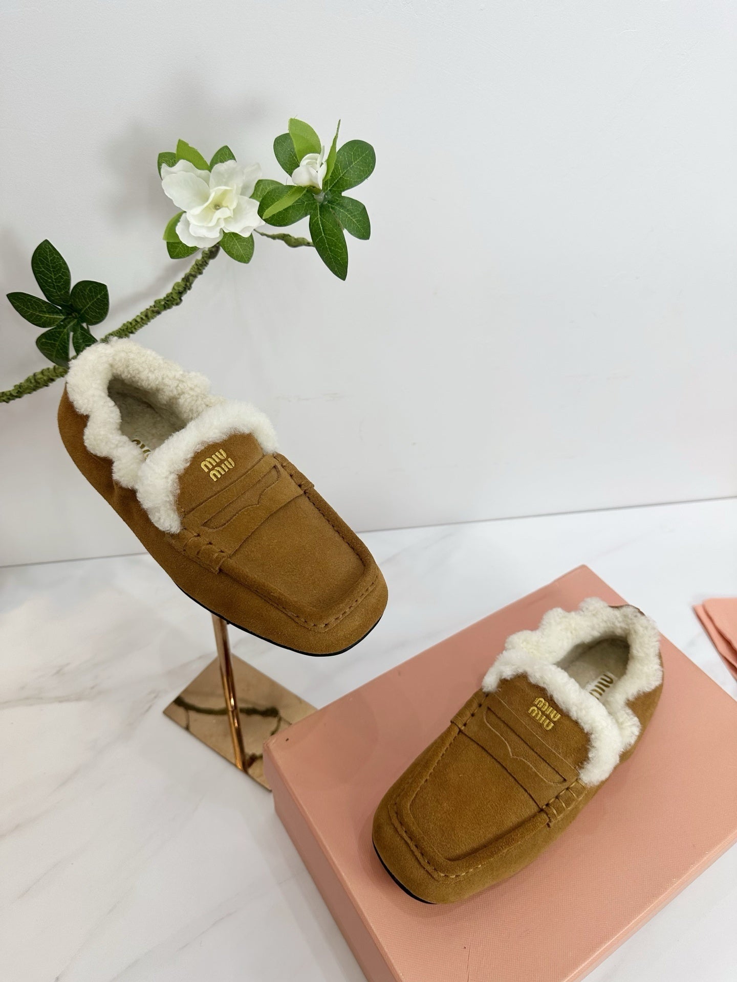 Cocoa Brown Ruches Suede Loafers