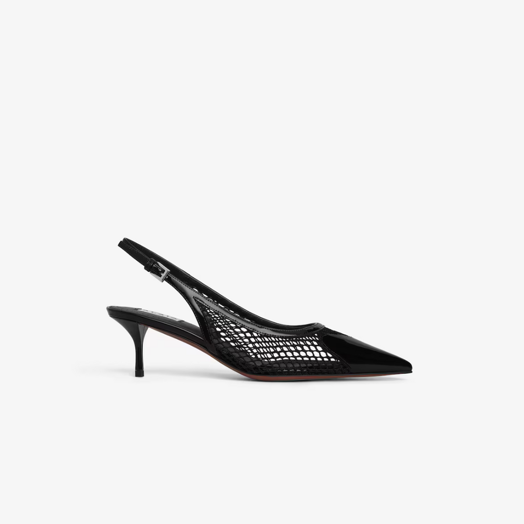 Black Le Coeur Slingbacks In Fishnet