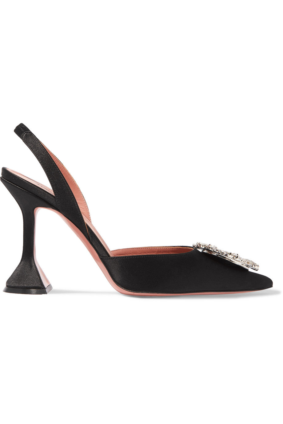 AB crystal-embellished satin slingback pumps