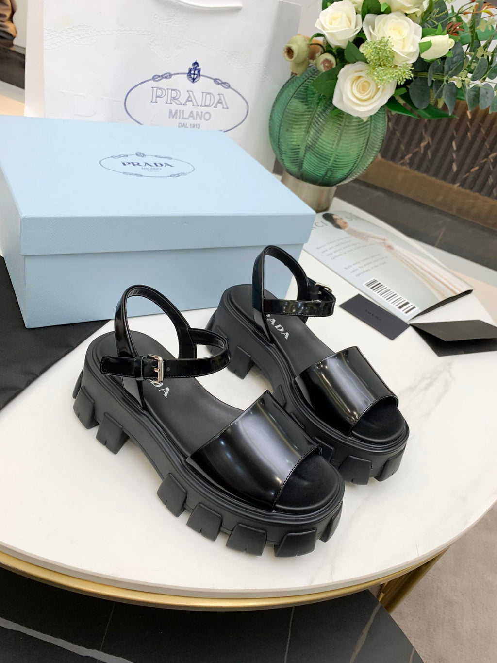 Black PM brushed leather sandals