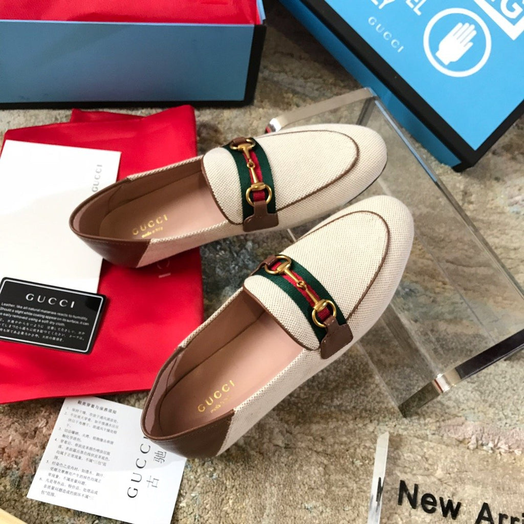 Beige & brown GB collapsible-heel loafers