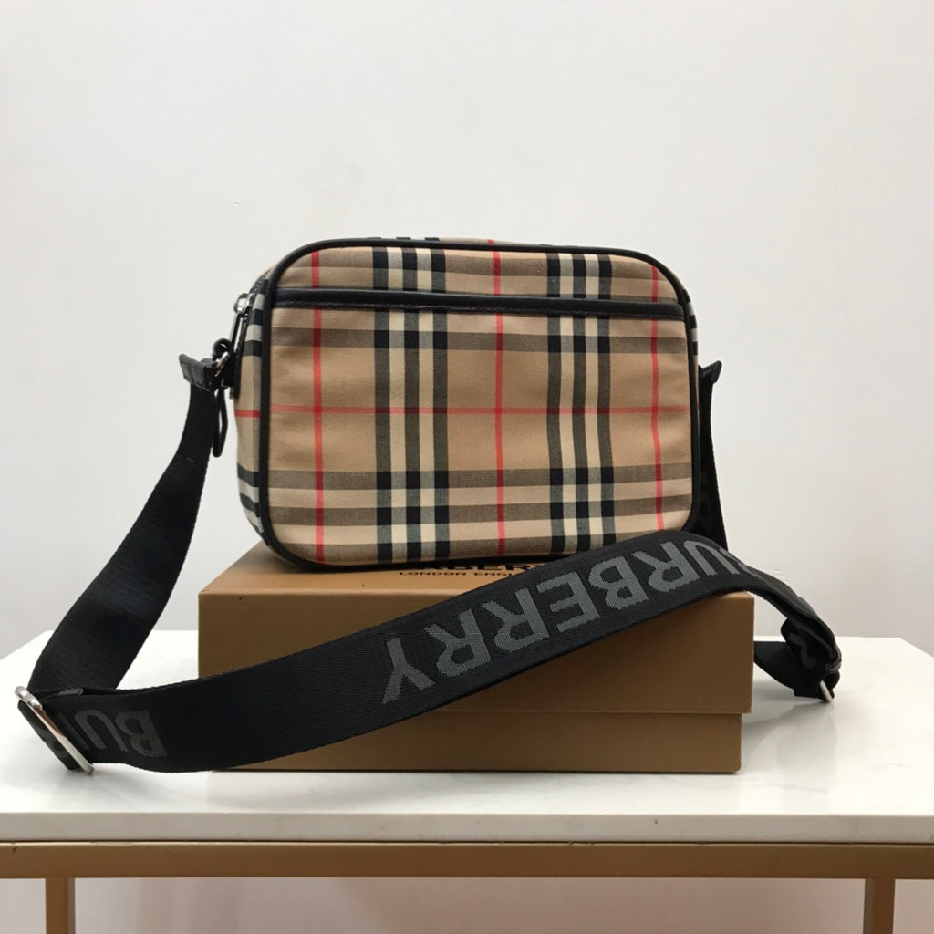 Beige Vintage Check and Leather Crossbody Bag