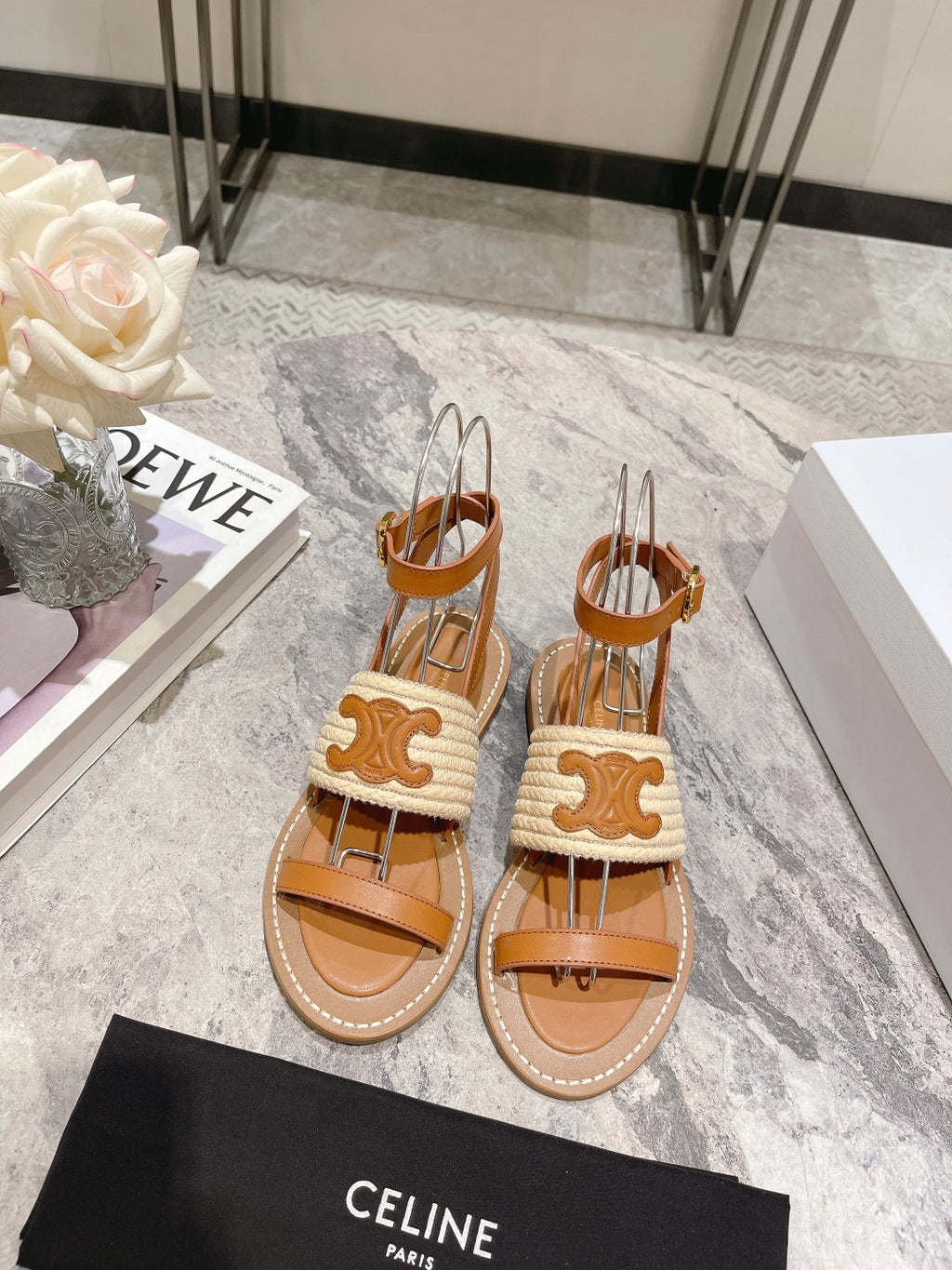 Beige & Tan CL Flat Strap Sandal
