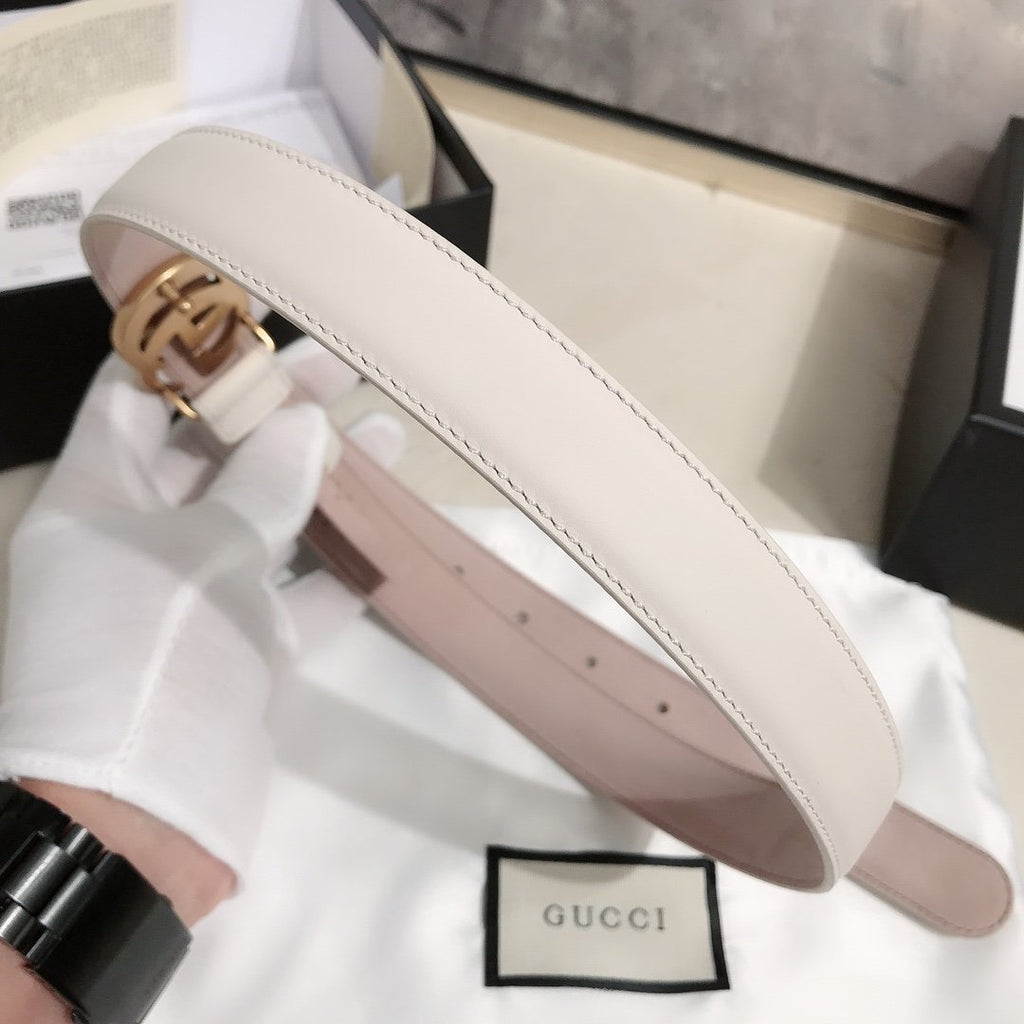 White G leather belt 25 mm