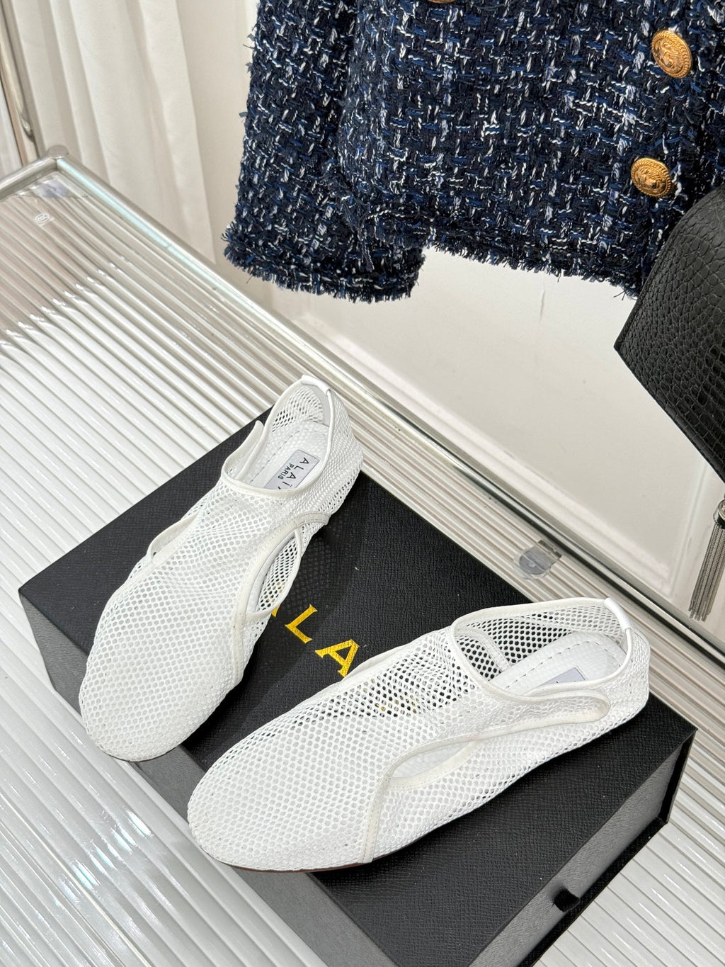 Optic White Slippers In Fishnet