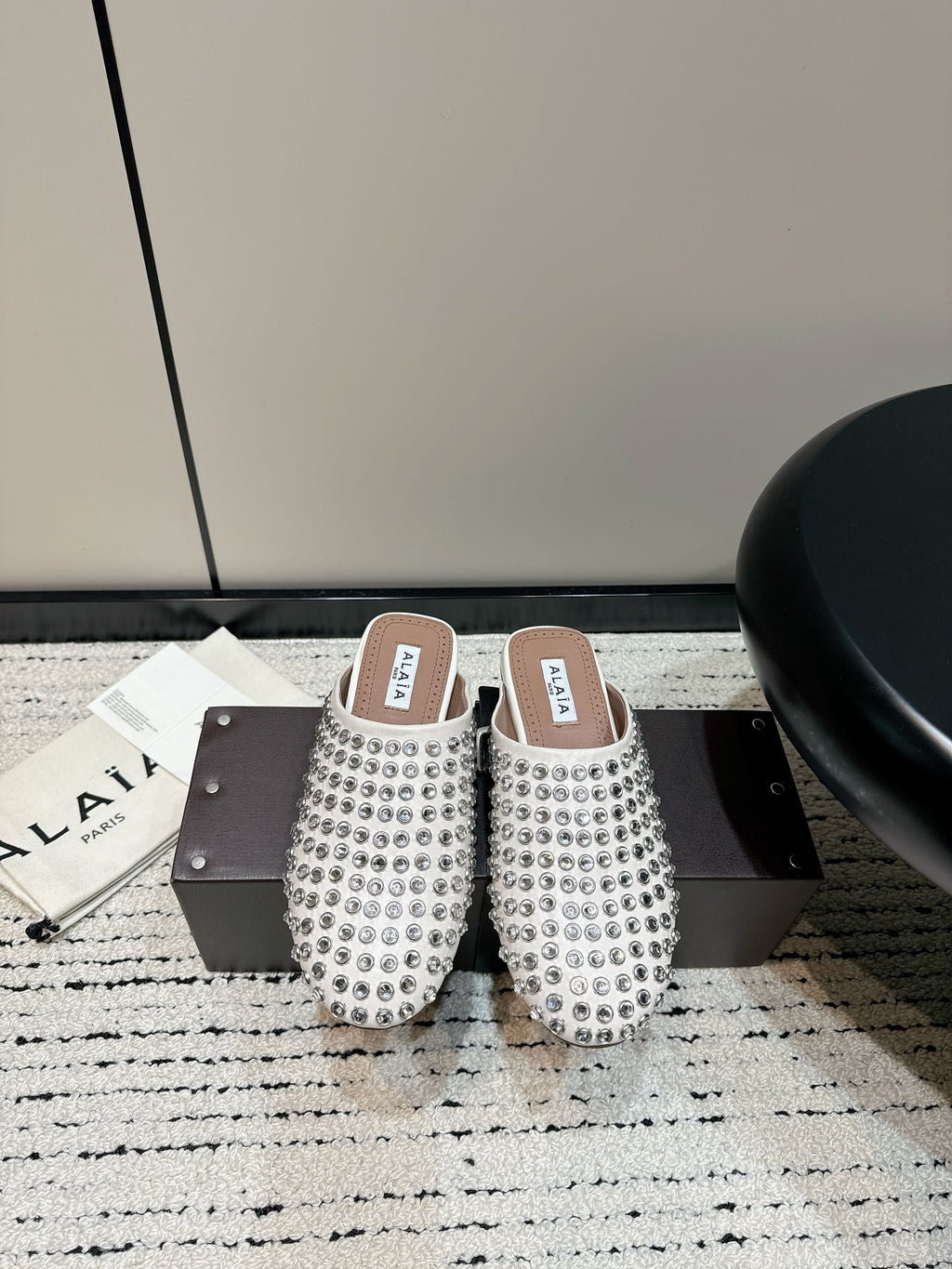 White Flat Mules In Strass Leather
