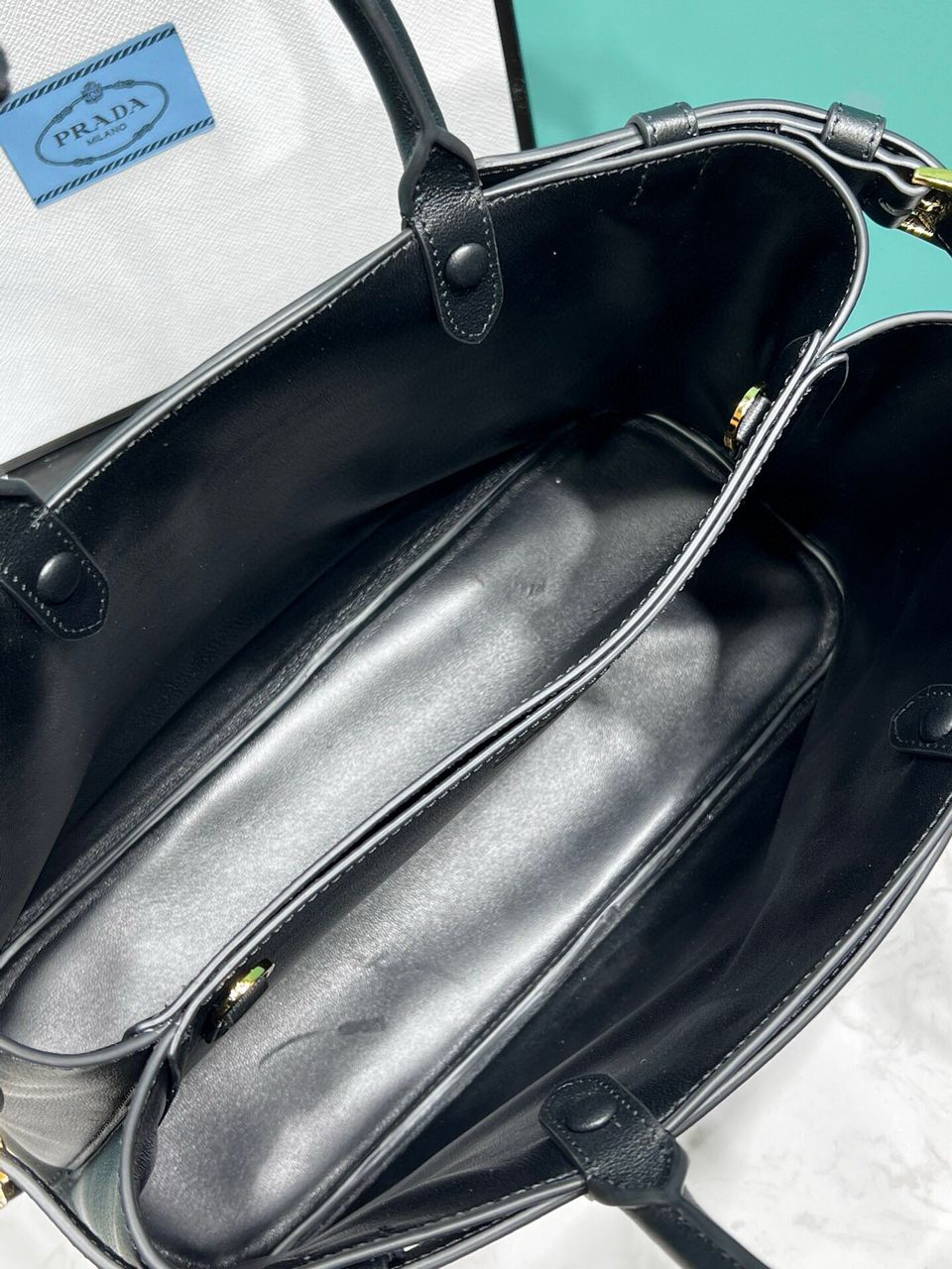 Black Buckle Medium Leather Handbag With Double Belt