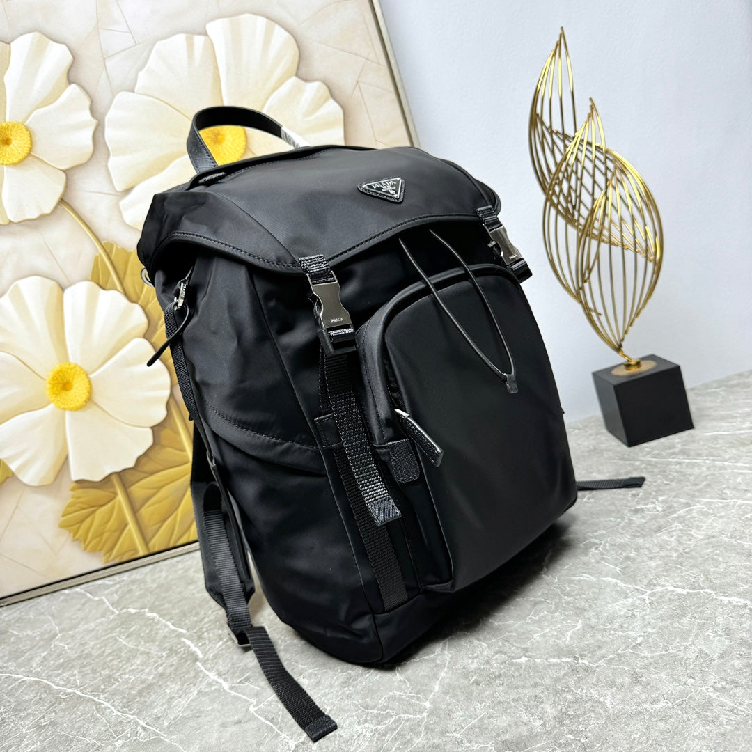 Black Re-Nylon & Leather Backpack