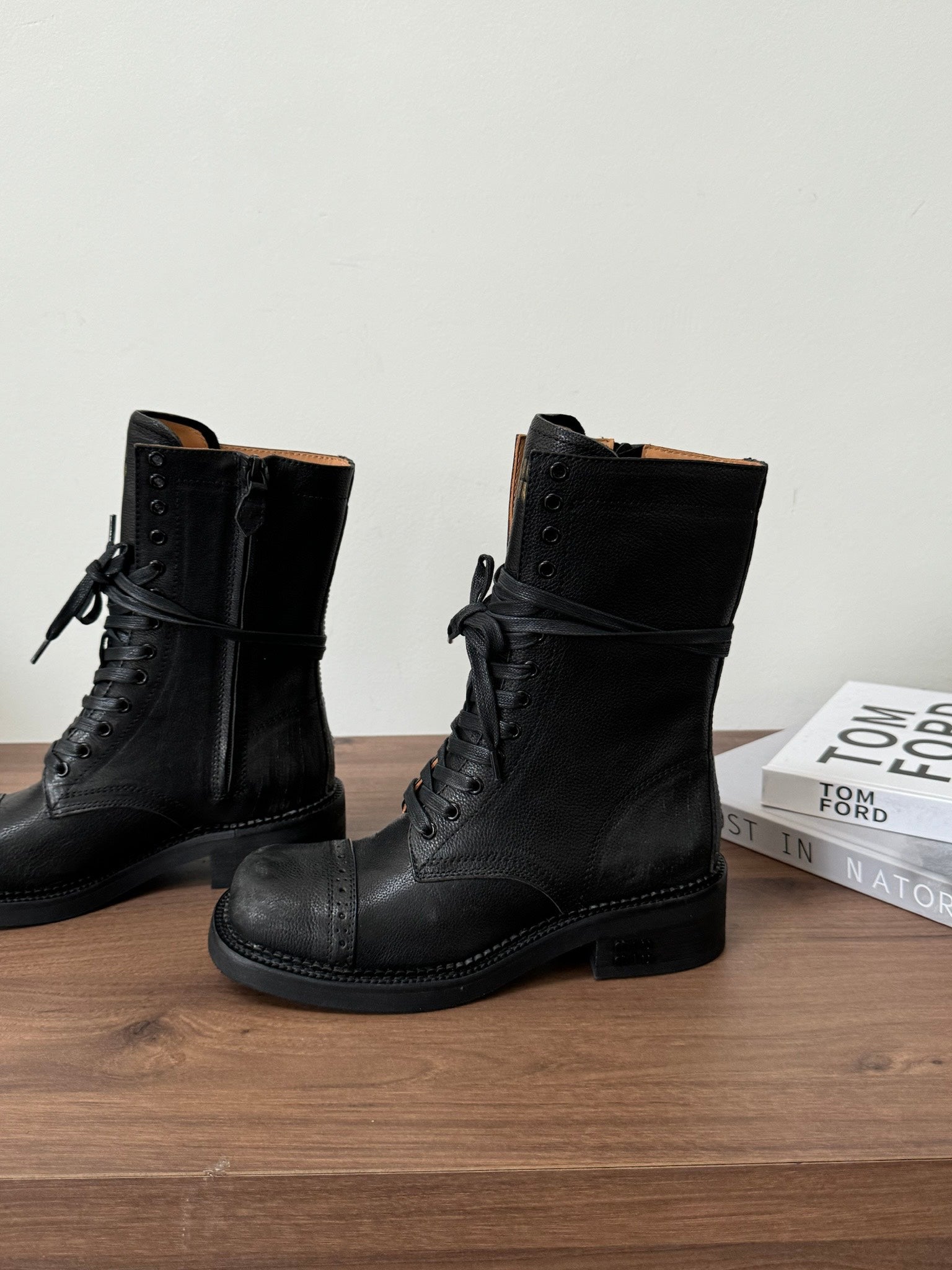 Black Leather Laced Booties