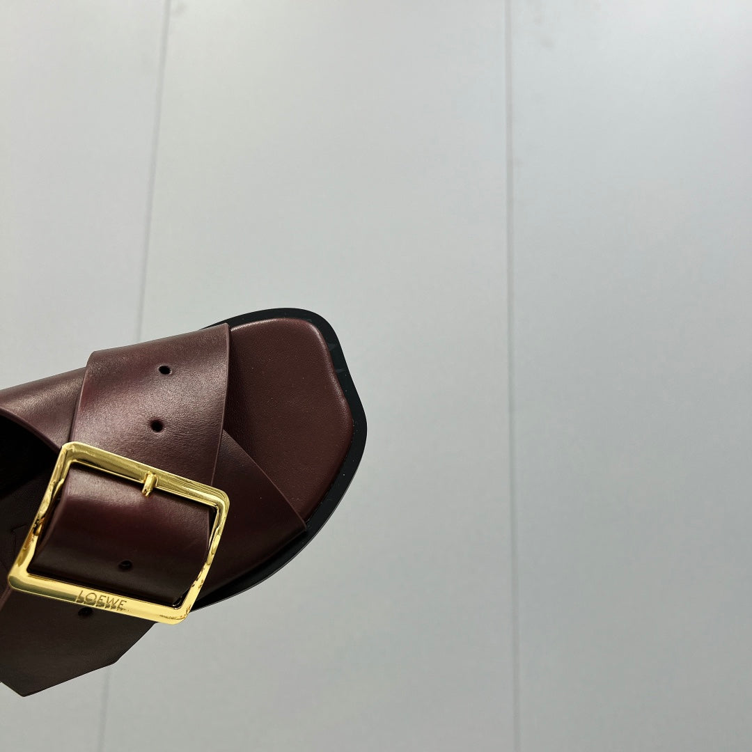 Burgundy Petal Belt Flat Sandal