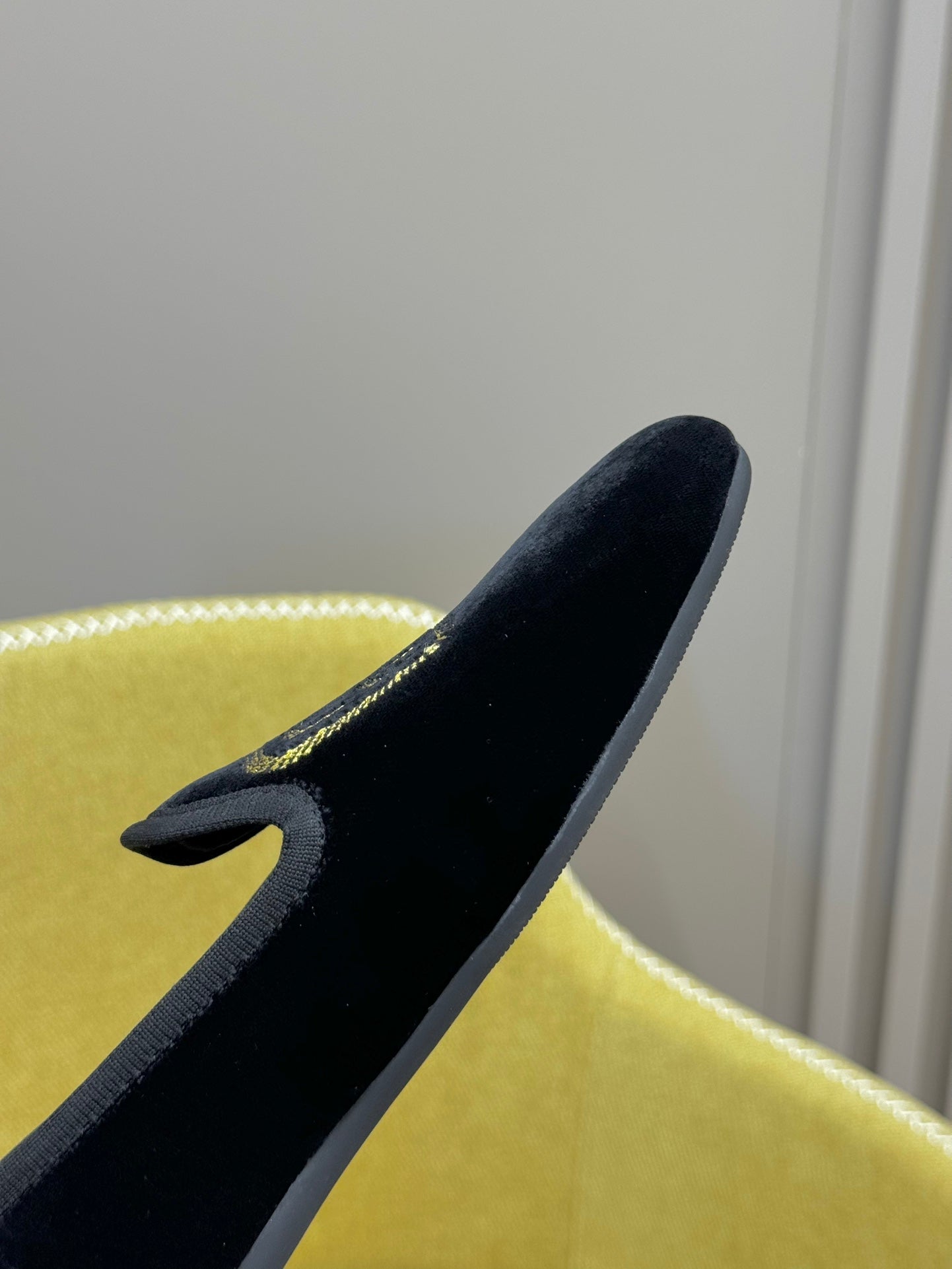 Black Velvet Slippers With Embroidered Logo