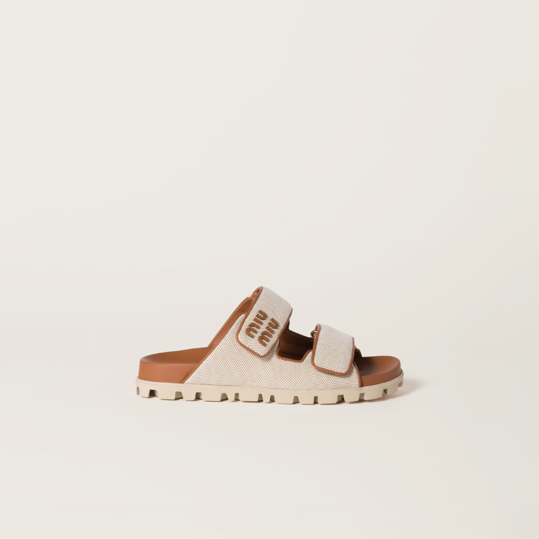 Beige/Brandy Canvas Slides