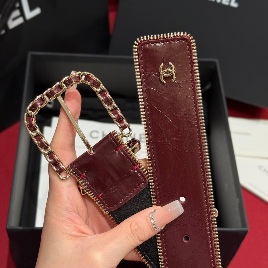 Burgundy & Gold Zipper Belt