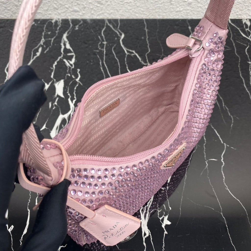 Pink satin mini-bag with crystals