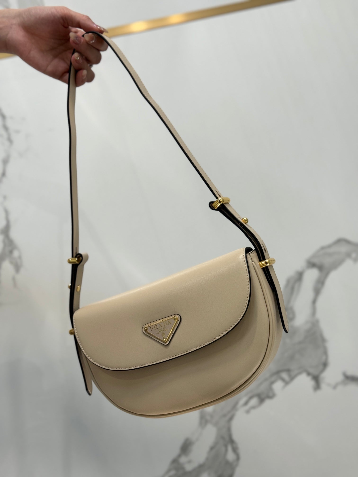Travertine PA Leather Shoulder Bag With Flap