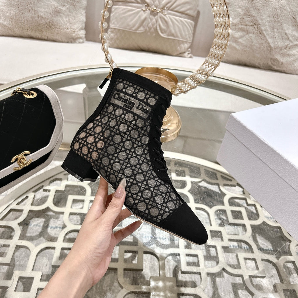 Black Cannage Motif & Suede ND Ankle Boot