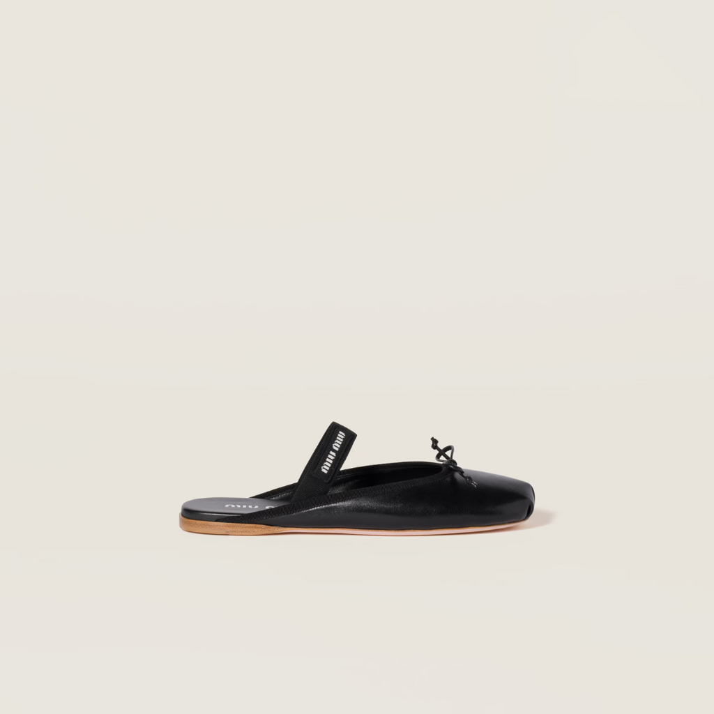 Black Leather Ballerinas Mules